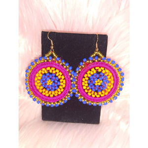 Manlai Bohemion Round Beaded Earrings - Mix Blue